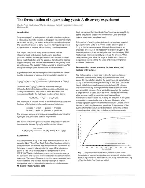 The fermentation of sugars using yeast: A discovery experiment.